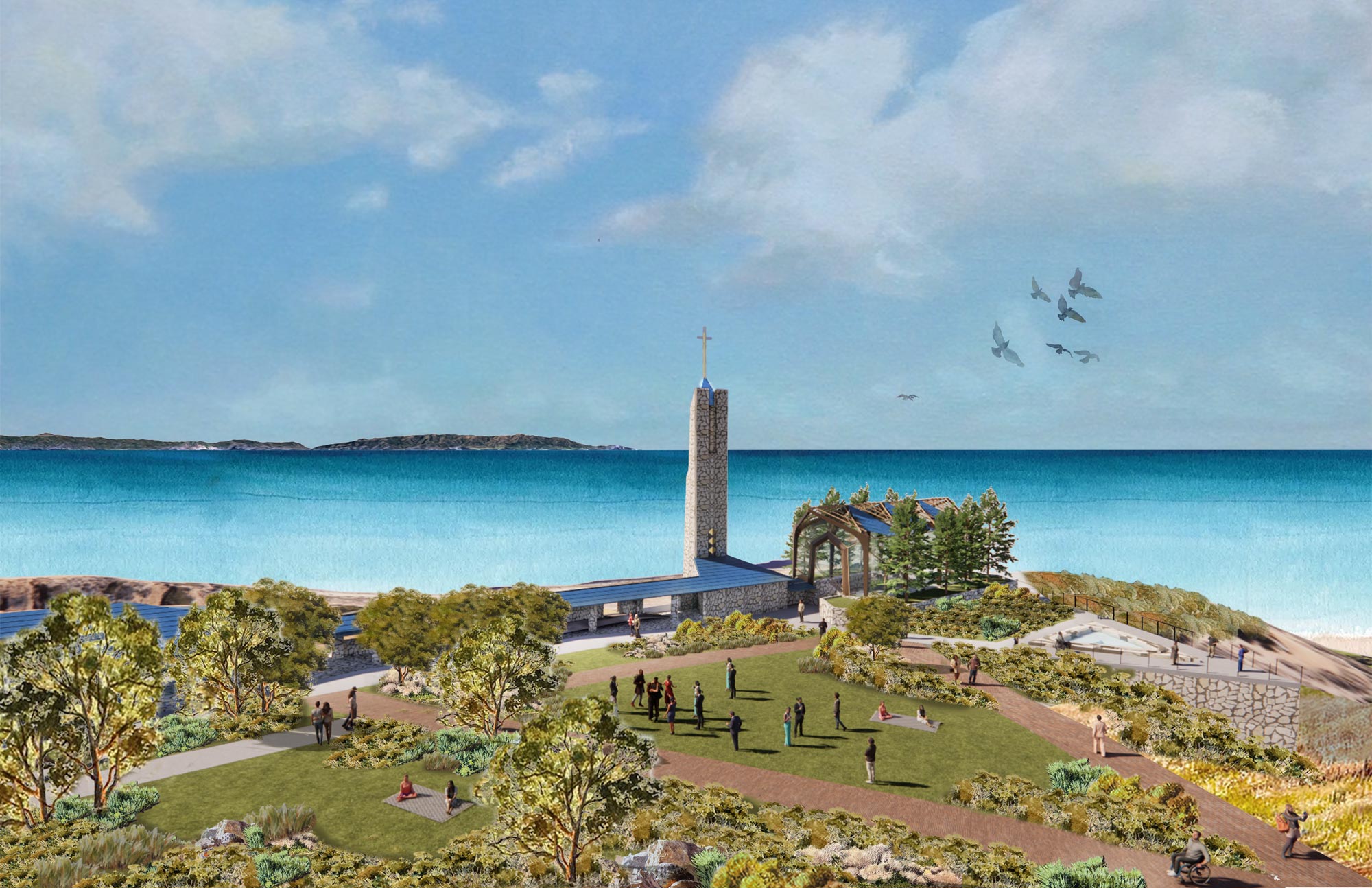Rendering of a new potential location for Wayfarers Chapel in Rancho Palos Verdes