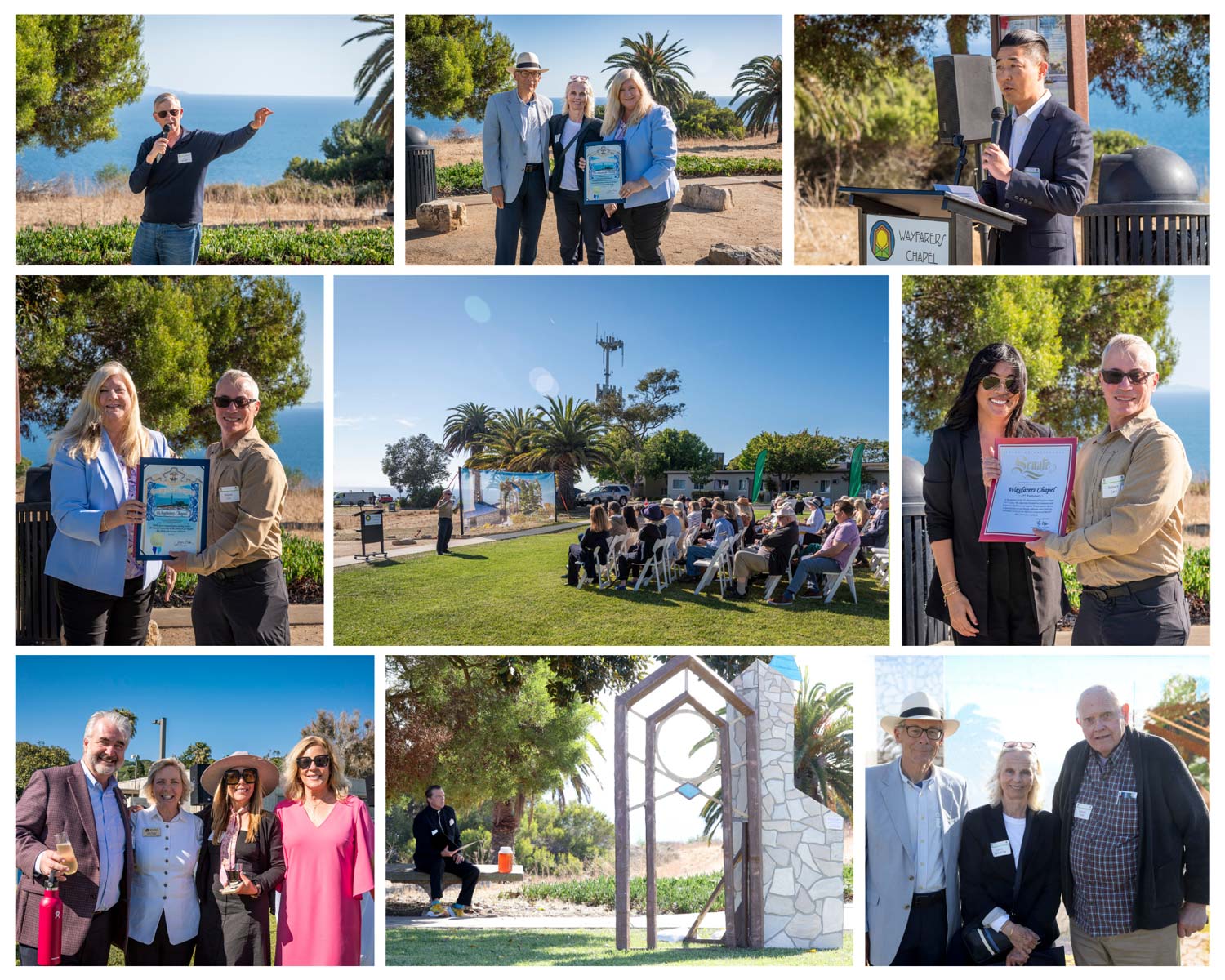 Images of the 75 year anniversary celebration including Robert Carr, Rev David Brown, Jim Shneer, Kelvin and Narcissa Vanderlip, Mayor Paul Seo, Harvey Tafel, Stephanie Cartozian